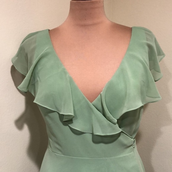 Tulle & Chantilly Wrap Maxi Dress Size 6 Pastel Mint Green Ruffle Gown - Picture 3 of 9